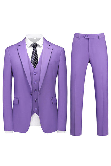 Homens Violeta Single Peito Notched Lapela 3 Peças Prom Suits